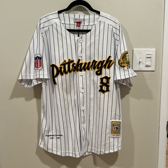 PITTSBURGH Headgear Classics Nostalgia Co. Button Down Pinstripe Jersey sz L NWT - Picture 3 of 12